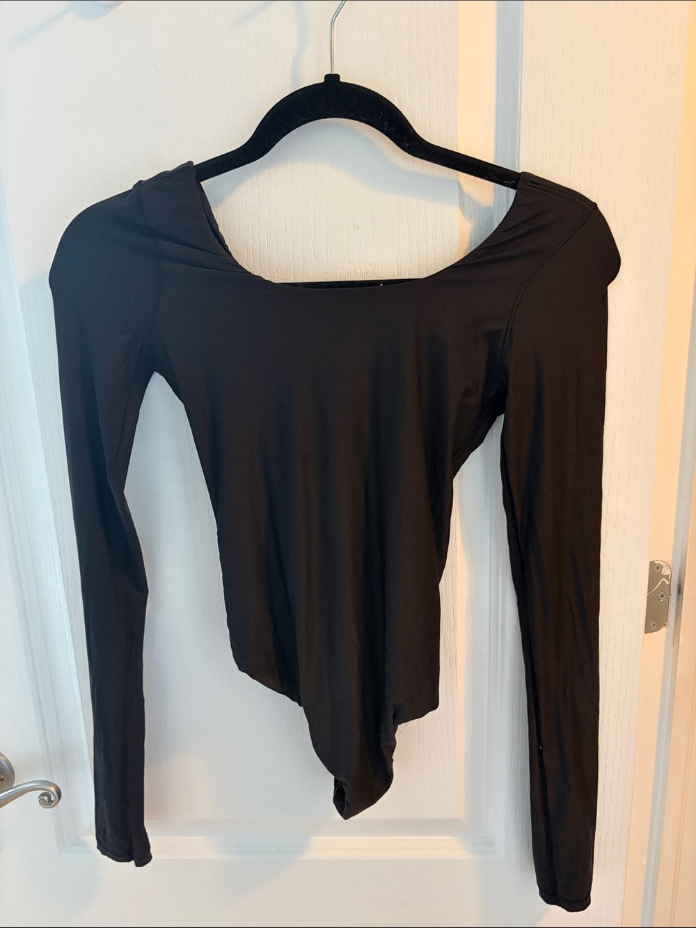 aerie Black Long-Sleeve Asymmetric Bodysuit
